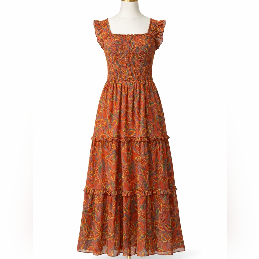 MELLODAY Multicolor Tiered Dress Woth Ruched Top